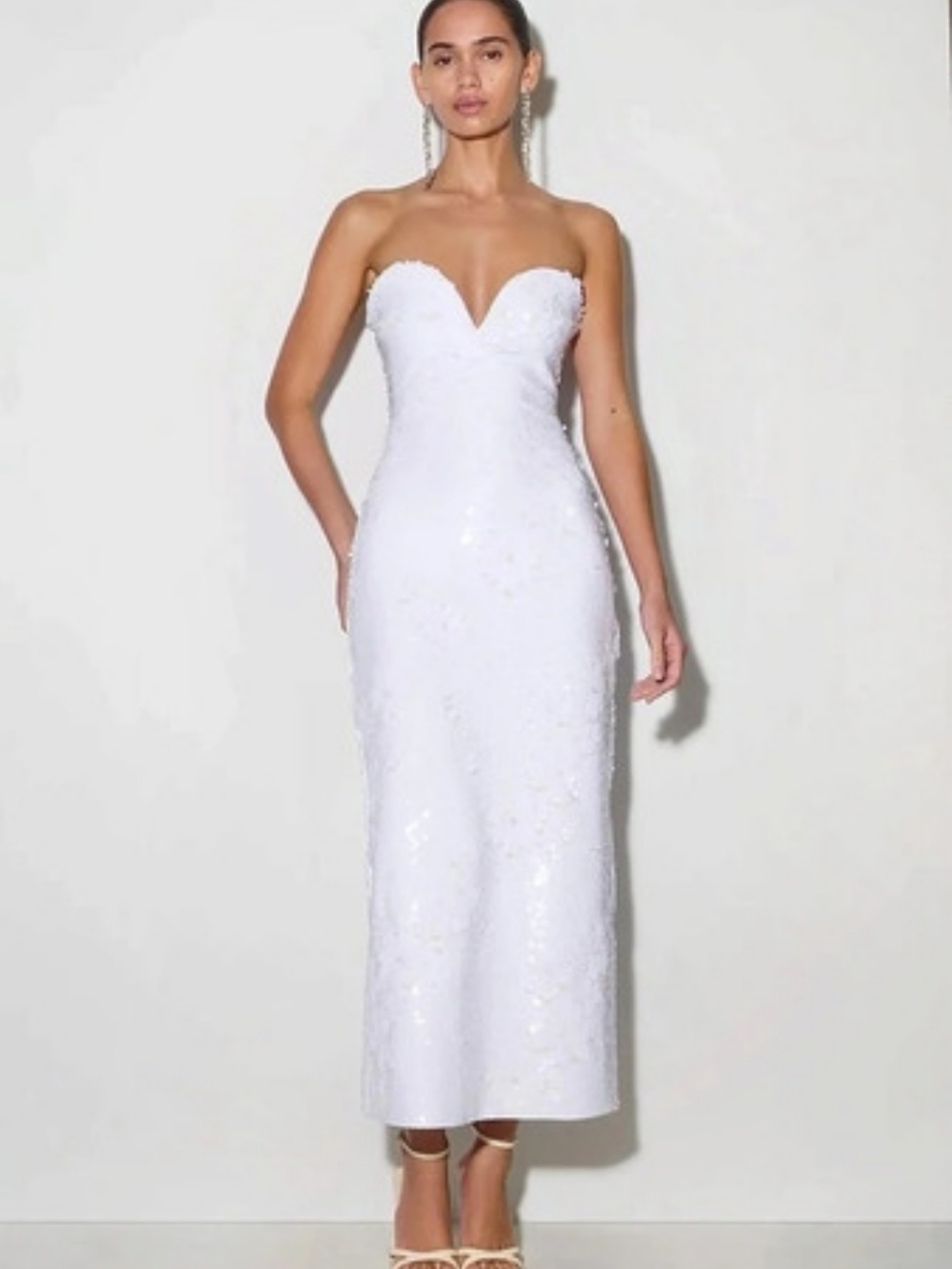 Meshki Maisie Midi Sequined Dress White Strapless